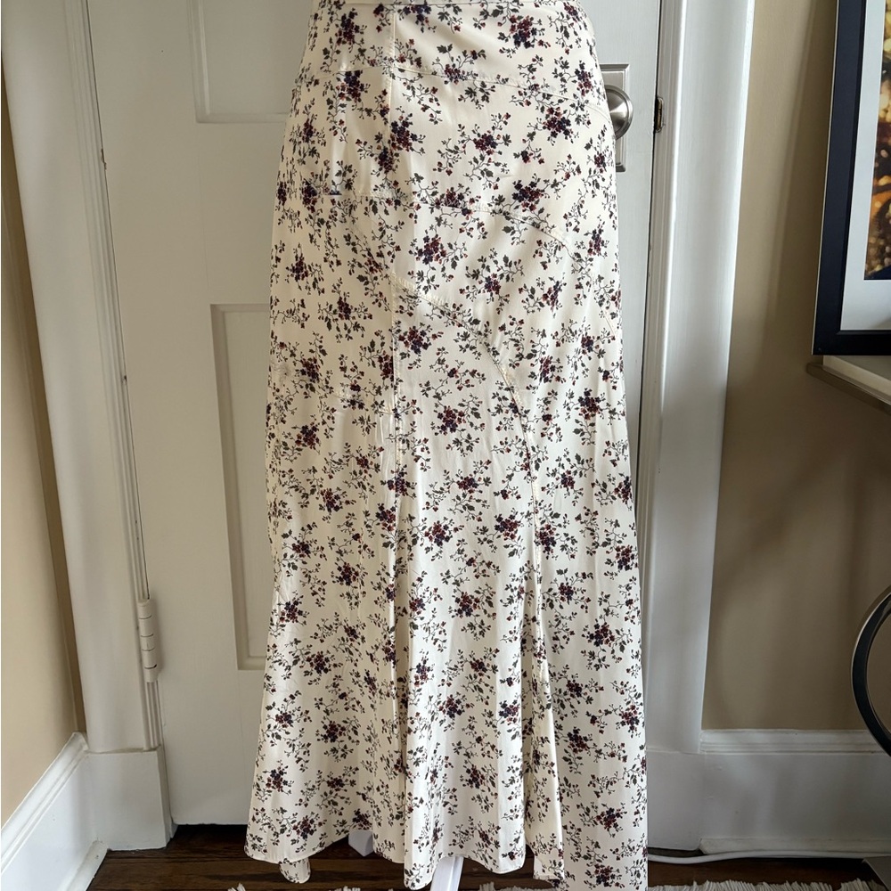 Veronica Beard Cream and Purple Floral Maxi Skirt